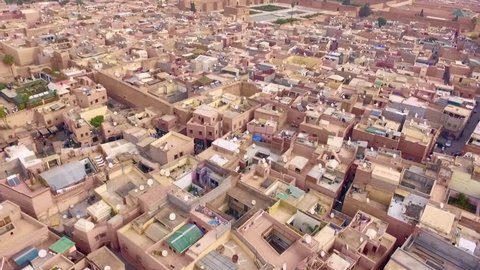 Morocco: Aerial view of the city of Marrakech/Marrakesh in Morocco, Africa with Bahia palast filmed by a drone