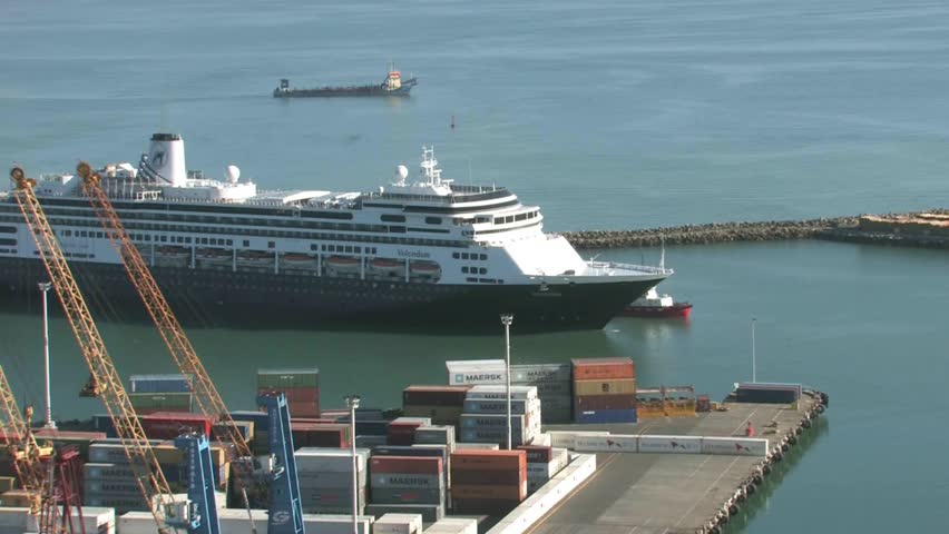 NAPIER, NEW ZEALAND - CIRCA FEBRUARY 2012: Cruise ship approaching port guided