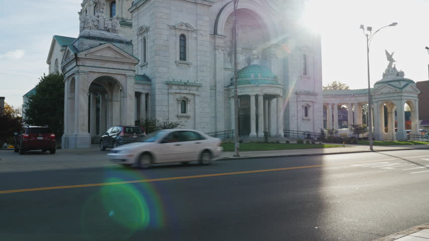 Lackawanna, New York - Oct, 2016: The Our Lady of Victory Basilica. It is a Catholic parish church and national shrine in Lackawanna, New York. At sunset