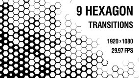 Nine black and white Luma Matte Hexagon Transitions. Motion graphics package with 9 unique fullHD transitions. These clips are suitable for any video editing software that supports QuickTime format.