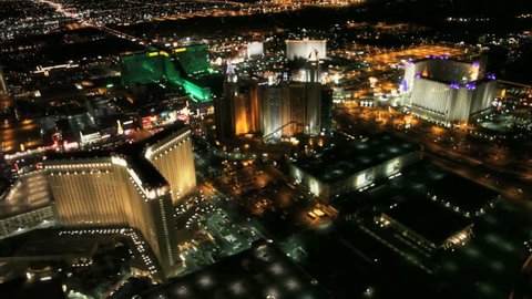 Aerial view of the Las Vegas strip at night circa 2009