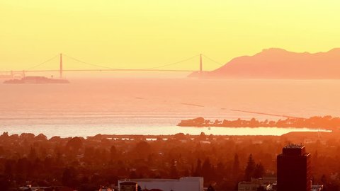 Sather Tower & Berkeley & Golden Gate Bridge; Berkeley California Usa