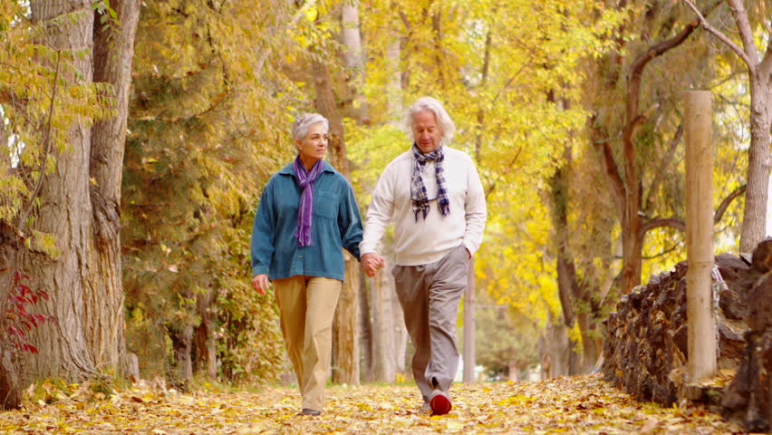 Old Couple Walks Down Fall Stock Footage Video (100% Royalty ...