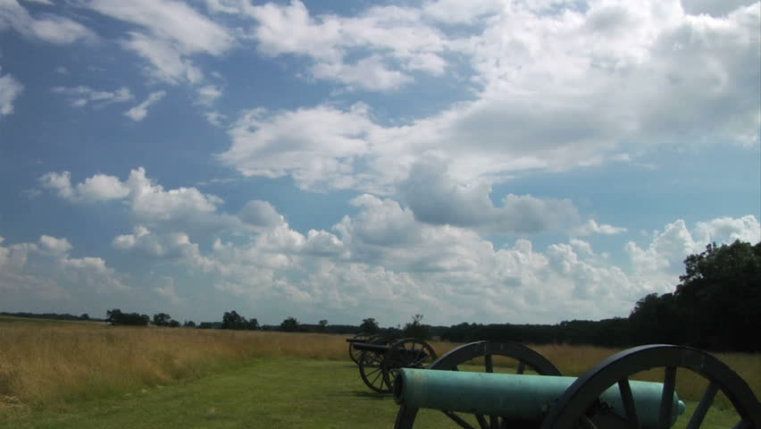 GETTYSBURG, PENNSYLVANIA - JULY 2013 - 150th anniversary, Battlefield Monument National Park.  1863 Civil War Historical Landmark.  Barns, Buildings and fences. Canons and Memorials.