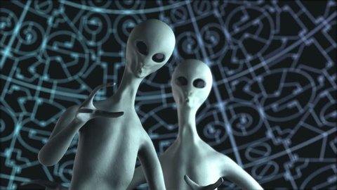 Two aliens on the sci-fi background