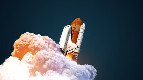 Space Shuttle In The Clouds Of Smoke. 3D Animation.
