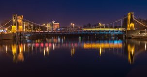 Famous Grunwaldzki Bridge at night in Wroclaw, Poland. 4K Time lapse video