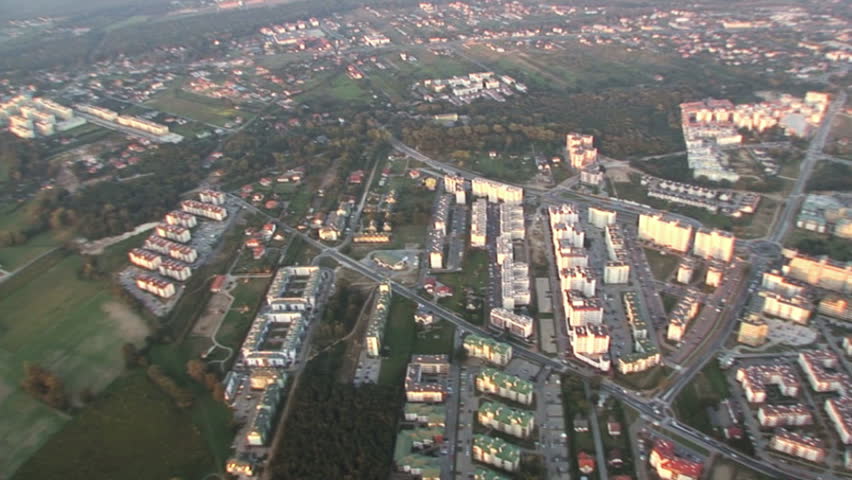 Aerial city buildings