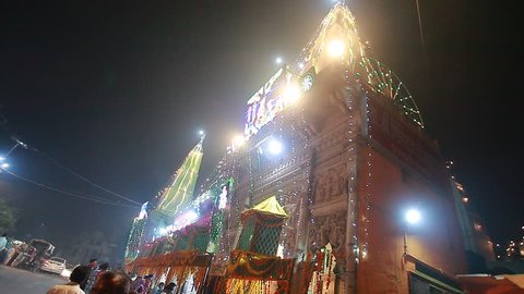 video public service at night in Daan Ghaati Temple Govardhan . India,Govardhan, November  2016