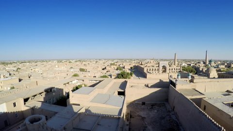 Aerial view on streets of the old city. Uzbekistan. Khiva.