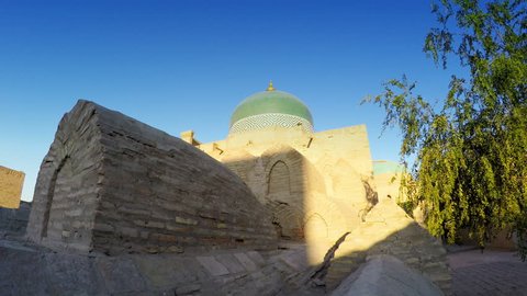 Pahlavon Mahmud Mausoleum, decorated by islamic patterns, made of glazed tiles, Khiva, Uzbekistan.