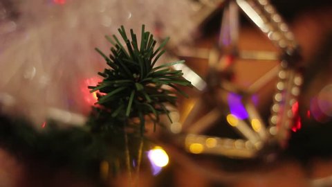 Christmas and New Year Decoration. Abstract Blurred Bokeh Holiday Background. Blinking Garland. Christmas Tree Lights Twinkling. FHD.