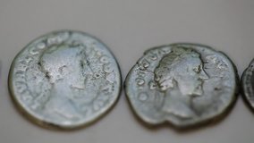 high-quality video. Roman  coin.