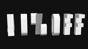 40 percent off 3d letters rotate on black background. 3d render 4K and Full HD footage. Alpha matte included.