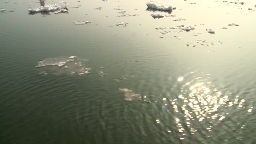 Iceberg on a river during the hard winter