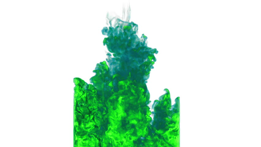 green ink drop in water on a white background. 3d render. voxel graphics. computer simulation of smoke