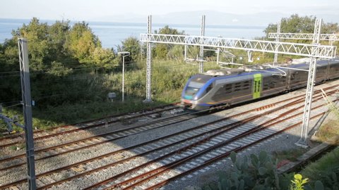VIBO VALENTIA - ITALY: CIRCA DECEMBER 2016: Trenitalia Regional Train Minuetto is departing from the station to Lamezia Terme.