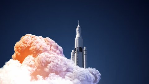 Space Launch System Takes Off. 3D Animation.