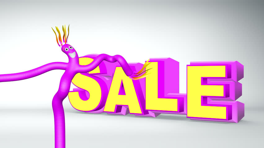 Animated inflatable purple tubeman advertising puppet with bouncing sale sign Royalty-Free Stock Footage #22625920