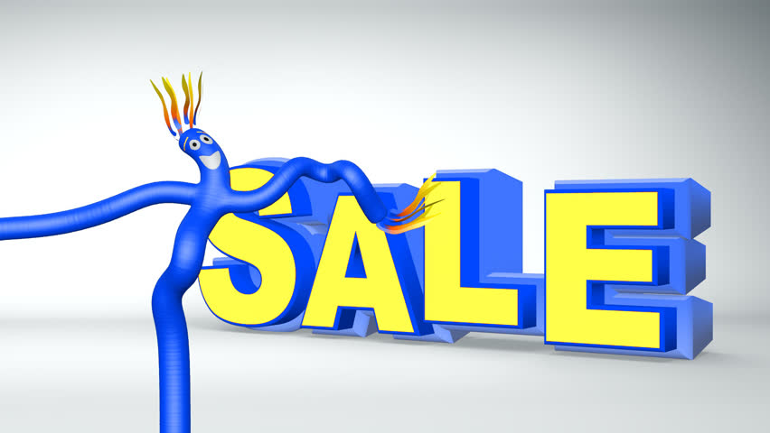 Animated inflatable blue tubeman advertising puppet with bouncing sale sign Royalty-Free Stock Footage #22625923