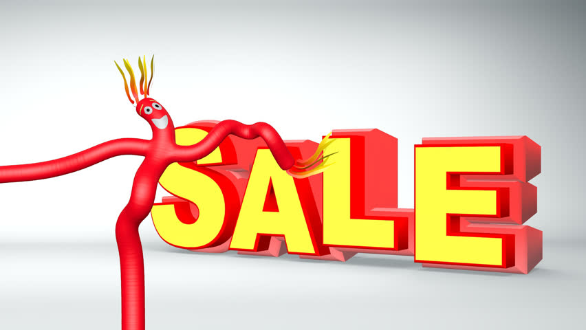 Animated inflatable red tubeman advertising puppet with bouncing sale sign Royalty-Free Stock Footage #22625926