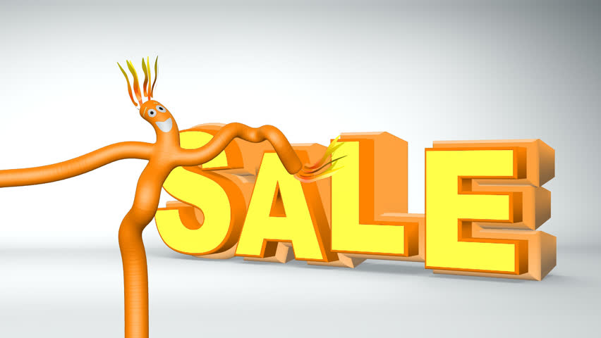 Animated inflatable orange tubeman advertising puppet with bouncing sale sign Royalty-Free Stock Footage #22625932