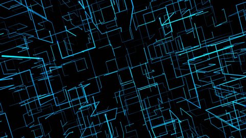 Animated abstract real-time created blue grid in black space