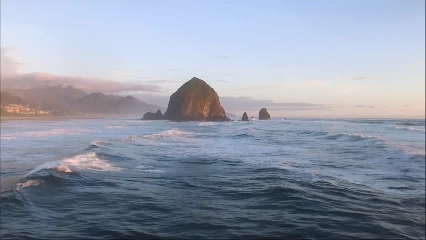 Aerial shot of Cannon Beach in Oregon. Royalty-Free Stock Footage #22626136