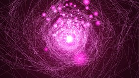 Virtual wireframe technology tunnel. Abstract background with flares. Seamless loop