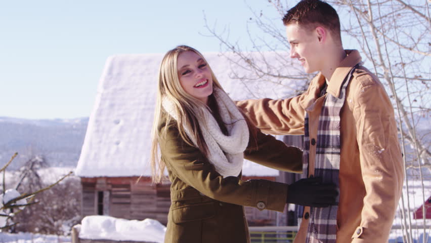 Portrait of young couple in the winter