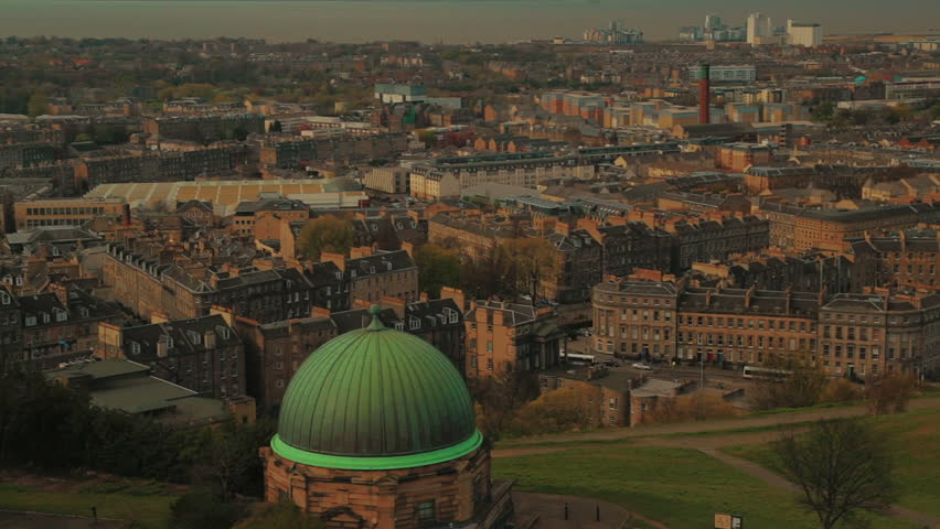A close-up panoramic view of the old town of Edinburgh in Scotland, England, UK