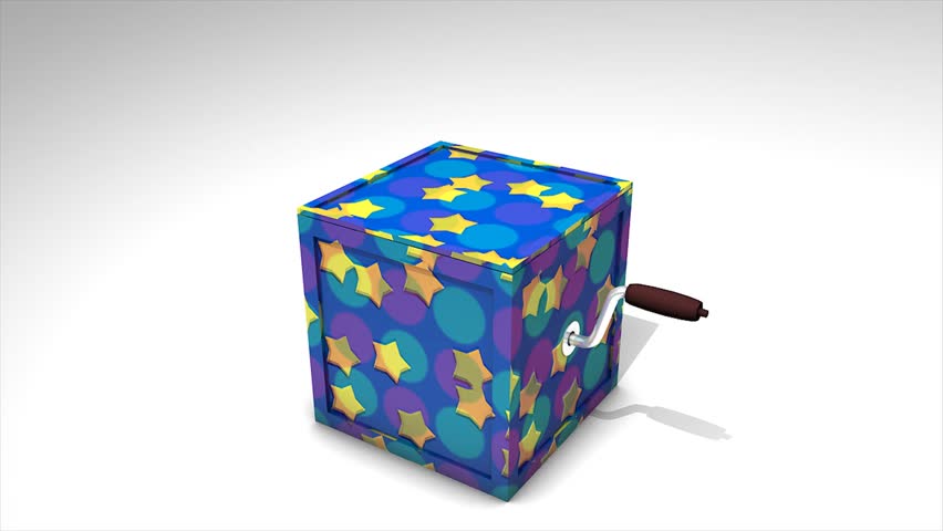 Concept 3d animation Jack in the box with surprise happy birthday text.
