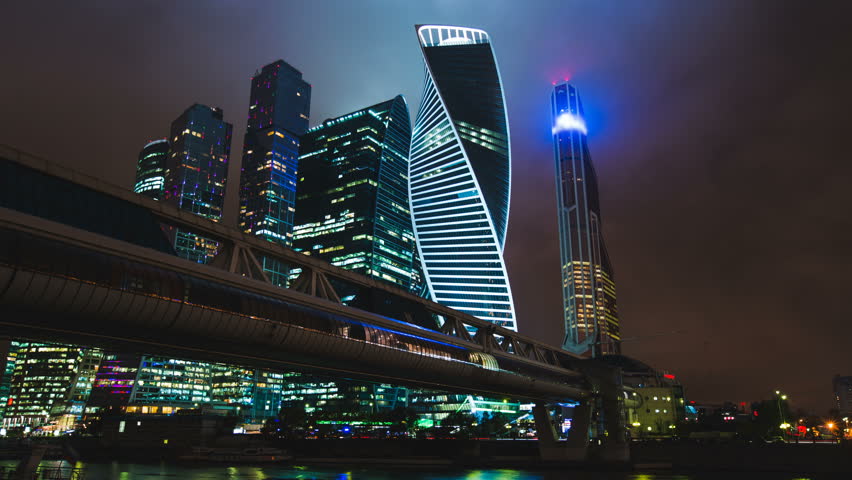 Night hyperlapse of Skyscrapers in International Business Center City in Moscow, Russia  timelapse