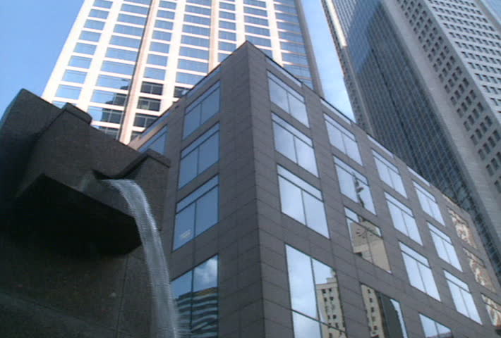 fountain and skyscrapers