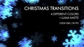 Twelve Shiny Christmas Snowflakes Transitions. Contains 3 beautiful transitions and 4 colour variations of each. Suitable for any video editing software that supports QuickTime format and blend modes.