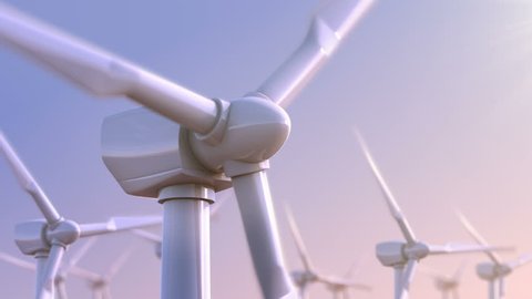 Rotation of wind turbines. Static camera. Seamless looping beautiful 3d animation. Clip with mask of alpha matte.