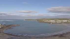 Aerial Loop Head Peninsula in West Clare, Ireland. Kilkee Beach County Clare, Ireland. Famous beach and landscape on the wild atlantic way. Epic Aerial scenery landscape from Ireland. Flat video