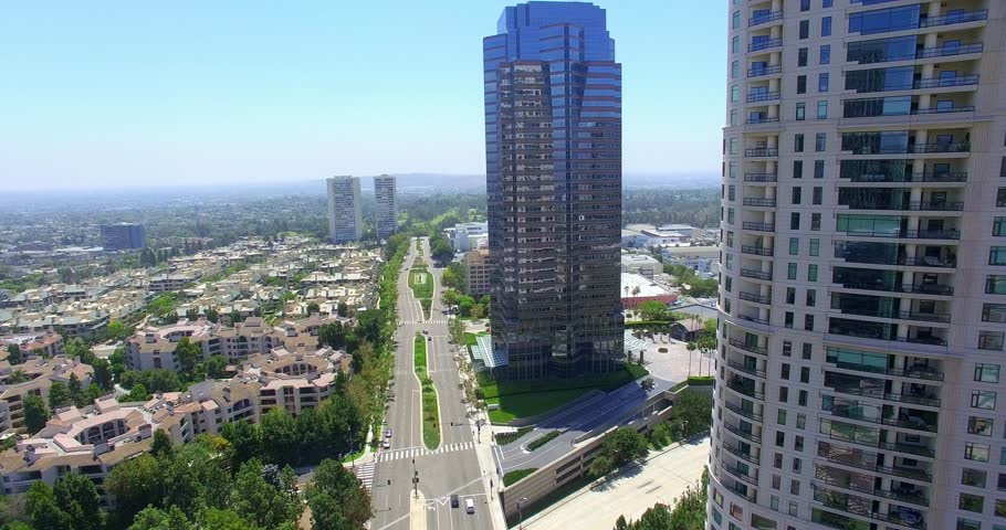 Aerial view of Century City and Fox Movie Studios, Los Angeles, California