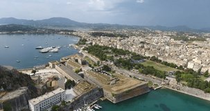 Corfu town old fortress from the Venetian period aerial view from a drone