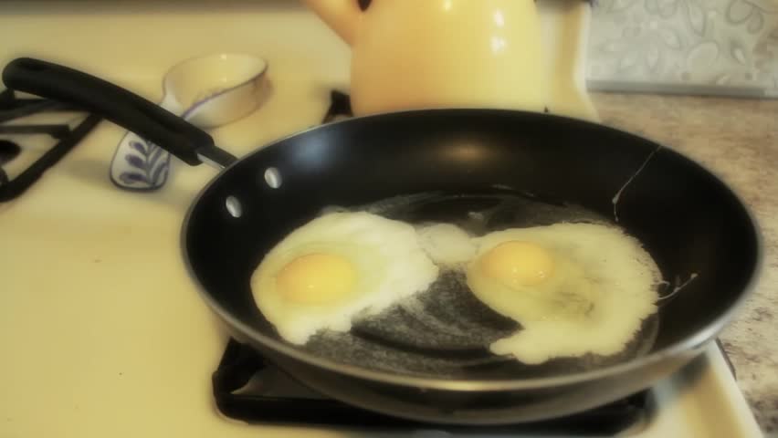 Cooking Fried Eggs in Frying Pan