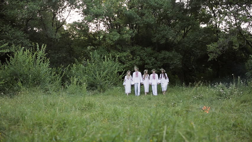 Midsummer. People were running in Slavic clothes.