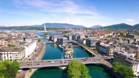 4K Aerial footage of Geneva city  in Switzerland -UHD
