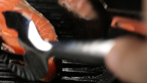 Preparing salmon fillets stock footage food