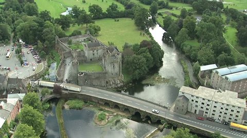Trim Castle Aerial turn around castle showing surrounding town Stock Video