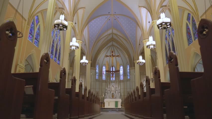 Interior footage in beautiful vintage Catholic church/Cathedral interior/Low angle slider shot inside vintage Cathedral | Shutterstock HD Video #22713334