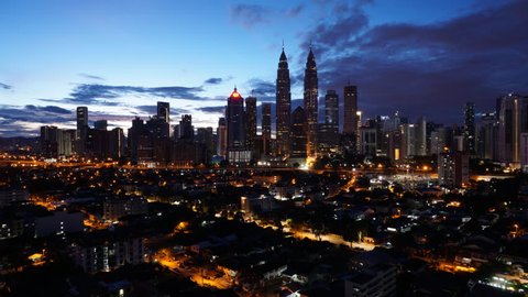 1 January 2017, Kuala Lumpur, Malaysia : Kuala Lumpur skyline sunrise  timelapse scene during holiday on New Year 2017 from rooftop building