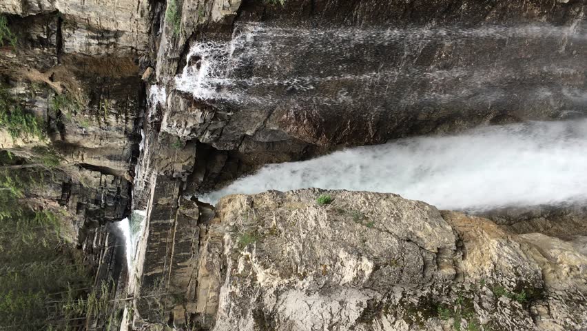 Waterfall in Banff, Alberta Canada, near Calgary along the trail for Johnson Falls near the hiking path