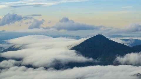 Beautiful View Of Fast Rolling Clouds Drifting Over Crocker Range. Soft Focus,Timelapse. Pahang, Malaysia. 4K UHD.