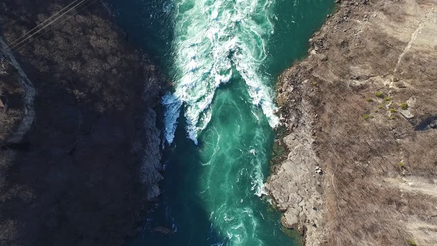 Niagara whirlpool camera looking down over water 2 aerial