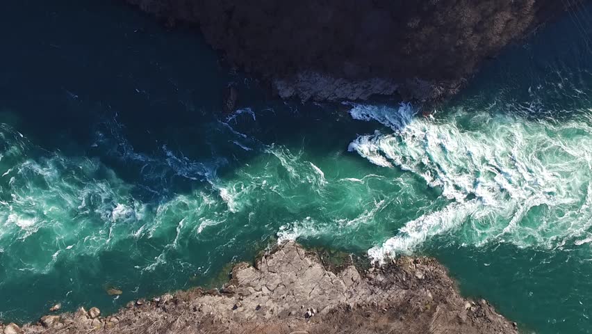 Niagara whirlpool camera looking down over water aerial